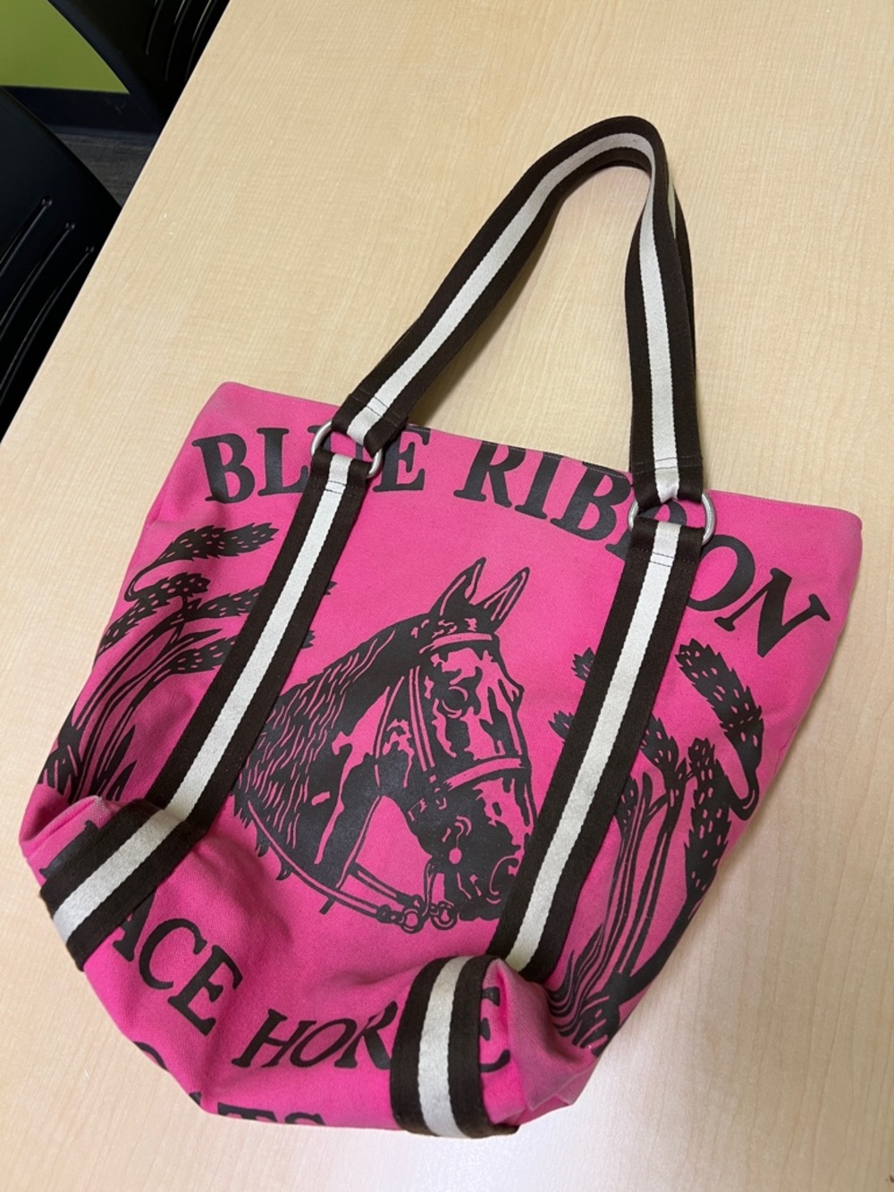 Rebecca Ray American couture blue ribbon pink brown maryann horse tote bag purse
